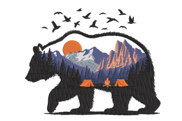 Bear Camping Mountain Scene