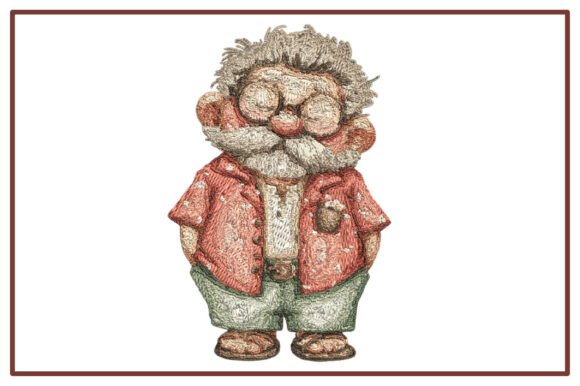 Cute Bearded Old Man Machine Embroidery