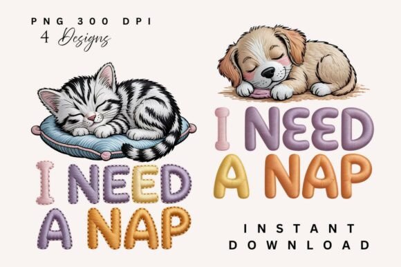Cute Sleeping Cat Embroidery Design