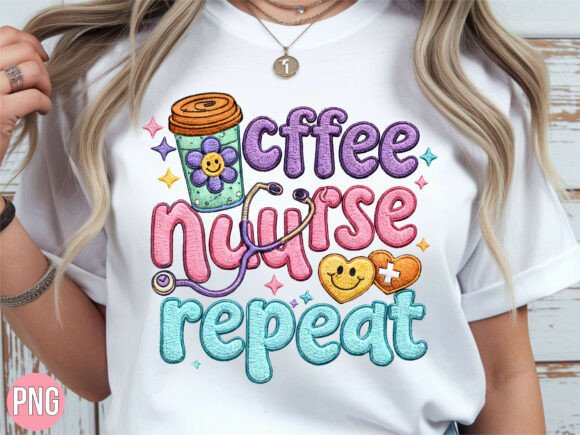Faux Embroidery Coffee Nurse Repeat PNG Review