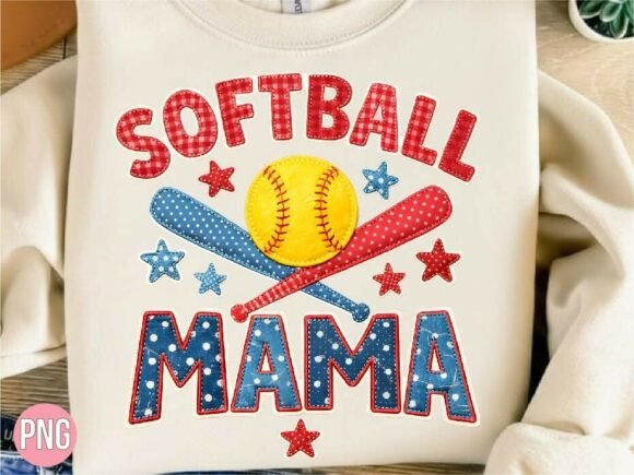 Faux Embroidery Softball Mama Shirt PNG