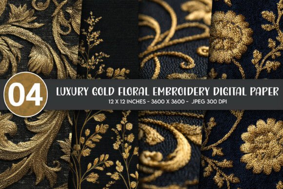 Luxury Gold Floral Embroidery Digital