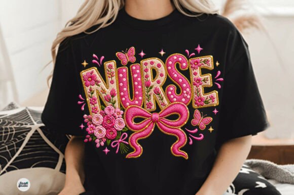 Nurse Floral Bow Faux Embroidery PNG Review
