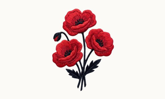 Red Poppy Floral Embroidery Clipart PNG Review