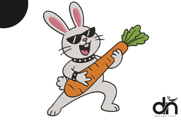 Rockstar Bunny Carrot Guitar Embroidery