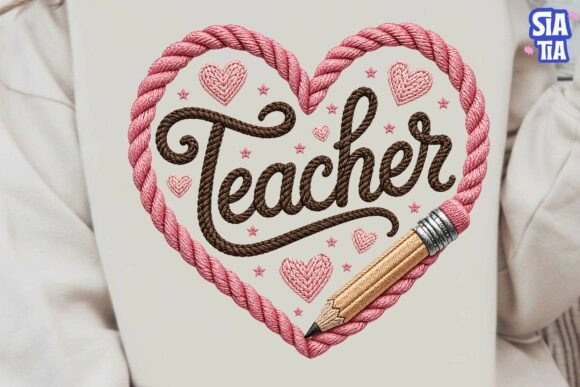 Teacher Heart Embroidery Style PNG Review