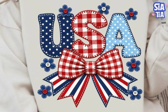 USA Patriotic Bow Faux Embroidery PNG Review